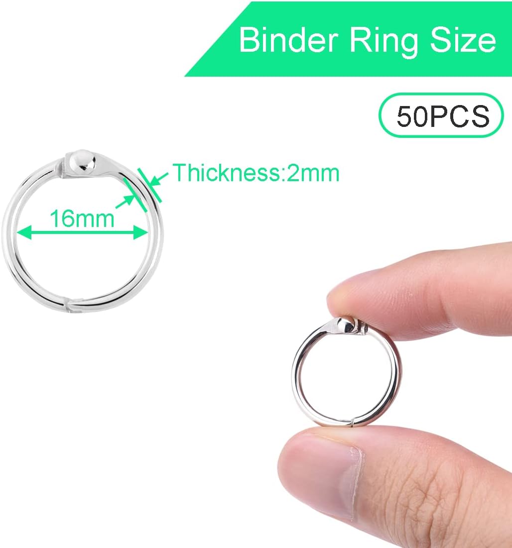 CooBigo 50 Pack Binder Ring, Metal Book Ring Paper Ring Holder 5/8" Loose Leaf Binder Ring Clip for Index Card, Flash Card Ring, Scrapbook, Keychain Key Ring - Silver