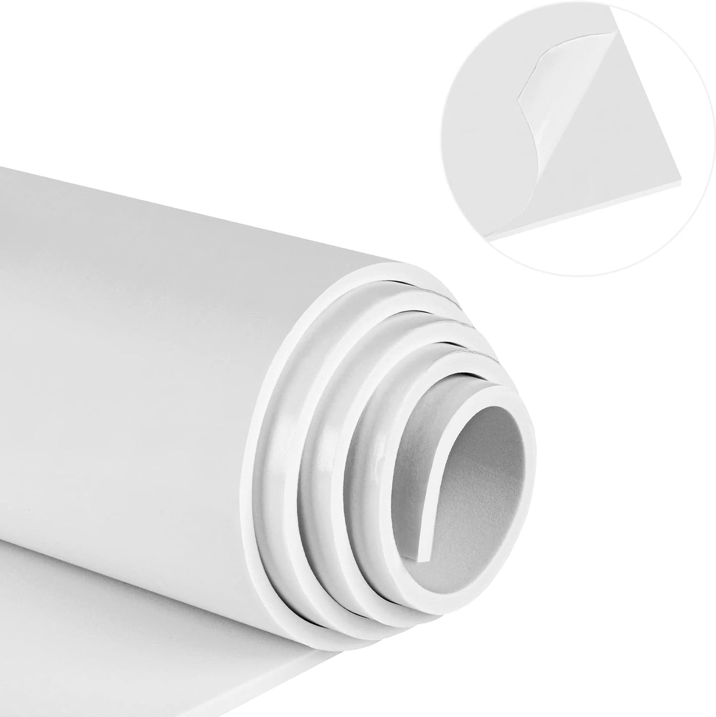 Neoprene Sponge Rubber Foam Sheets with Adhesive Backing, 12" x 60" x 1/4" White Foam Roll Insulation Board Soundproof Neoprene Mat, Great for Cosplay Padding, DIY, Gaskets, Costume, Crafts