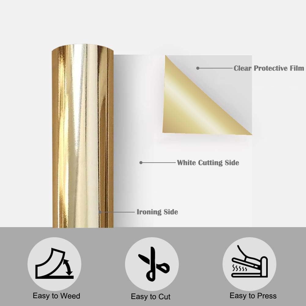Tvinyl Warehouse Light Gold Foil HTV Champagne Gold Heat Transfer Vinyl Roll 12" x 6FT