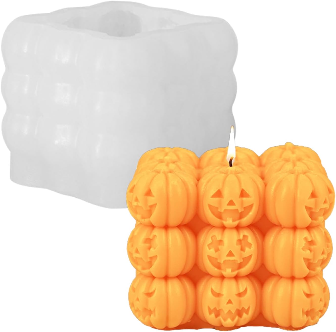 Halloween Candle Molds,1PC Cube Bubble Pumpkin Silicone Candle Mould,3D Silicone Mold for Epoxy Resin Handmade Aromatherapy Candles Wax Soap Halloween Decor (Pumpkin Pattern)