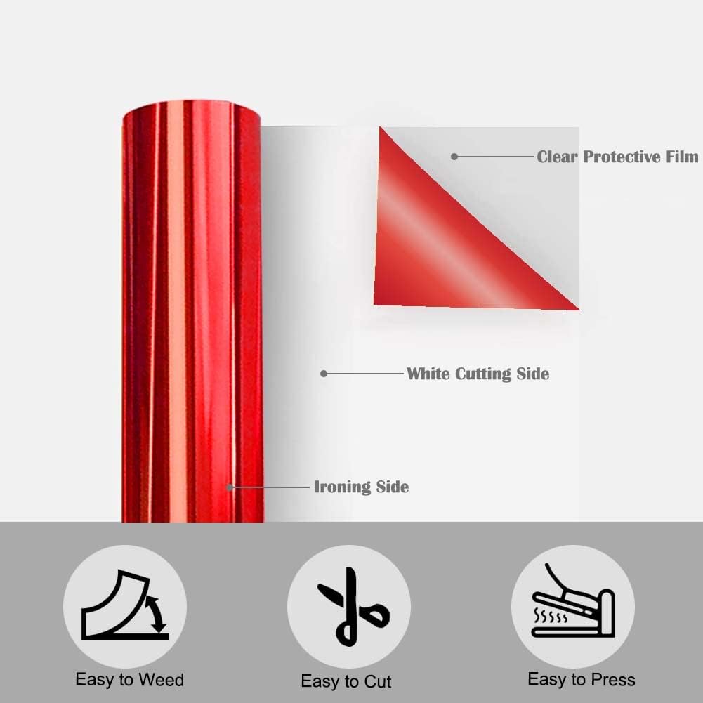 Tvinyl Warehouse Red Foil HTV Metallic Heat Transfer Vinyl Roll 12" x 6FT for All Cutter Machine