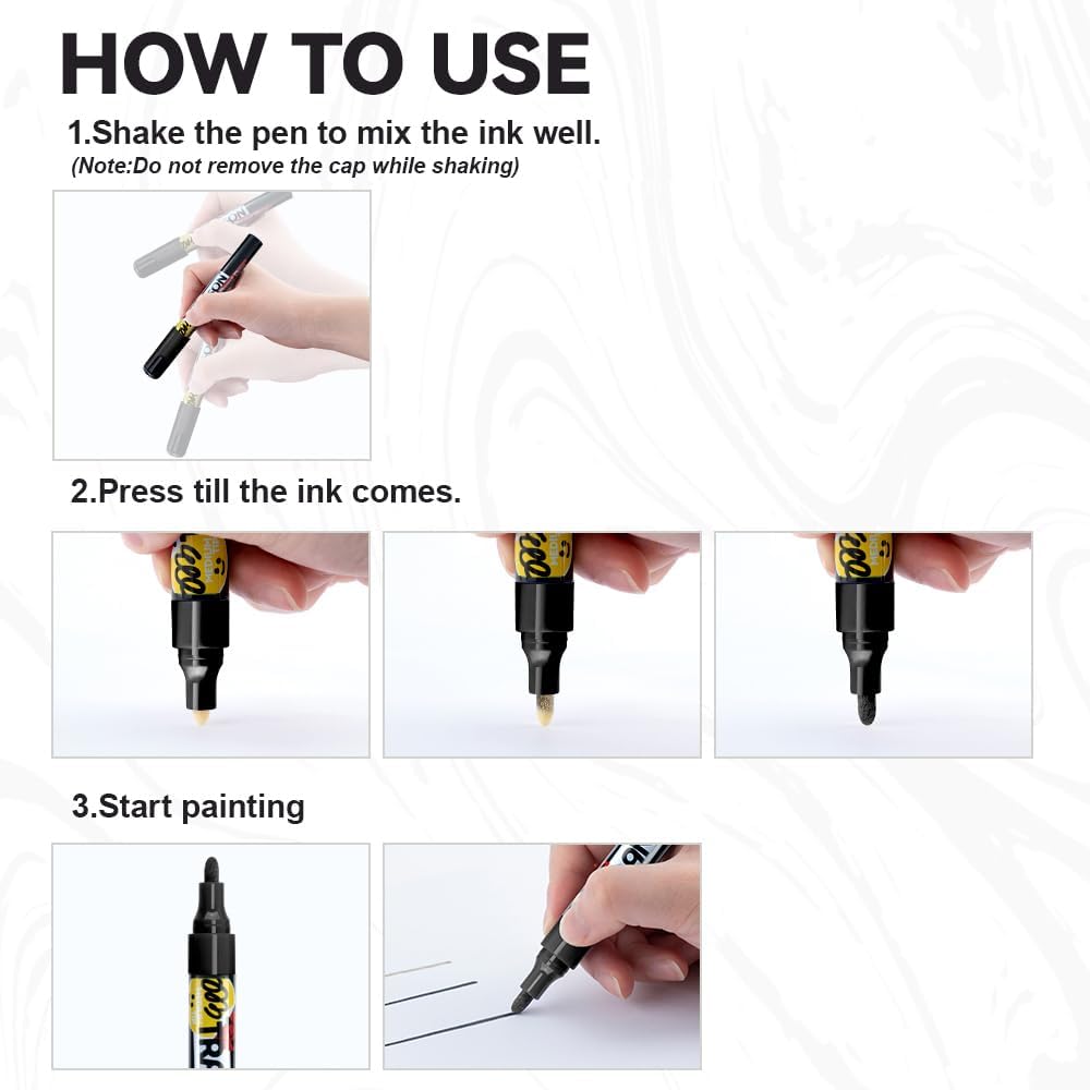 TRANSON 2 Black Permanent Paint Markers for Fabric Rock Craft Diy Painting Medium Tip Oil Based Waterproof