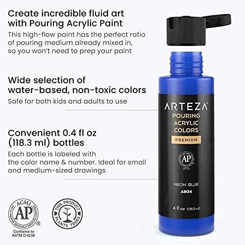 ARTEZA Acrylic Pouring Paint Set, 8 Rainbow Colors, 4 oz Bottles, High-Flow Paint, No Mixing Needed, Art Supplies for Canvas, Glass, Paper, Wood, Tile, and Stones