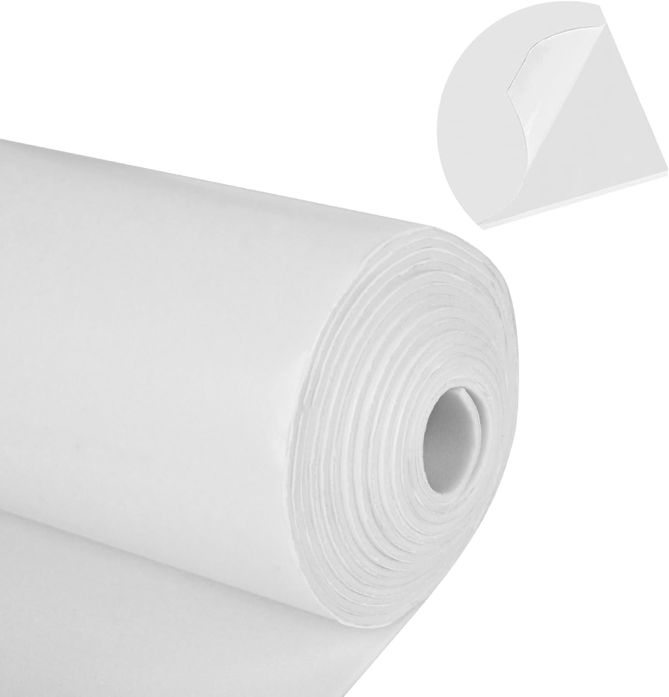 Neoprene Sponge Rubber Foam Sheets with Adhesive Backing, 12" x 81" x 1/16" White Foam Roll Insulation Board Soundproof Neoprene Mat, Great for Cosplay Padding, DIY, Gaskets, Costume, Crafts