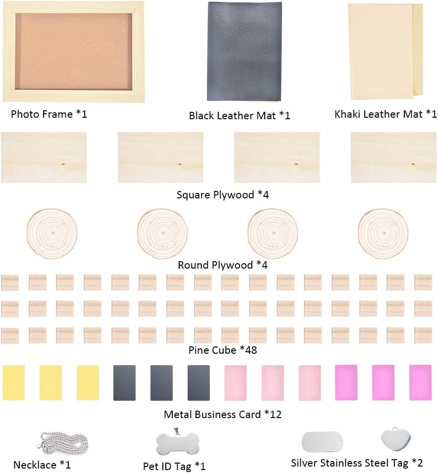 Longer 77pcs Laser Engraving Material Kit DIY Material Package for Custom Business Card Metal Plywood Pet ID Keychain