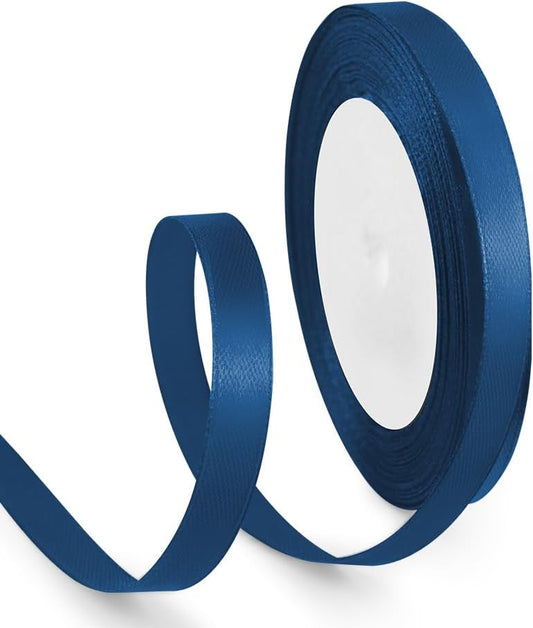 3/8 Inch 25 Yards Satin Ribbon Dark Blue, Solid Color Fabric Ribbon for Gift Wrapping, Wedding, Polyester Gift Ribbon for Birthday Party Decoration, Craft, Hair, Floral, Sewing