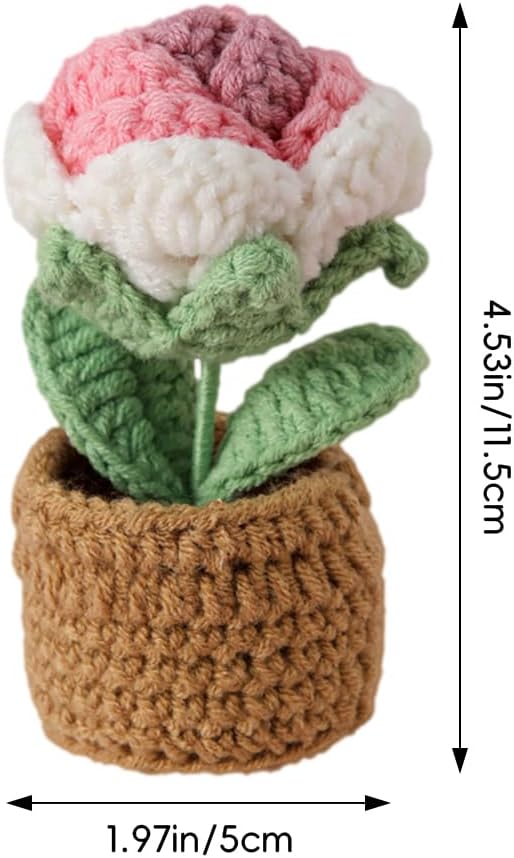 Rose Pin Cushion, Handmade Knitted Pincushions, Cute Pin Cushions Needle Holders for Sewing Quilting Accessory, DIY Crafts or Patchwork Decor.Potted White Pink Rose