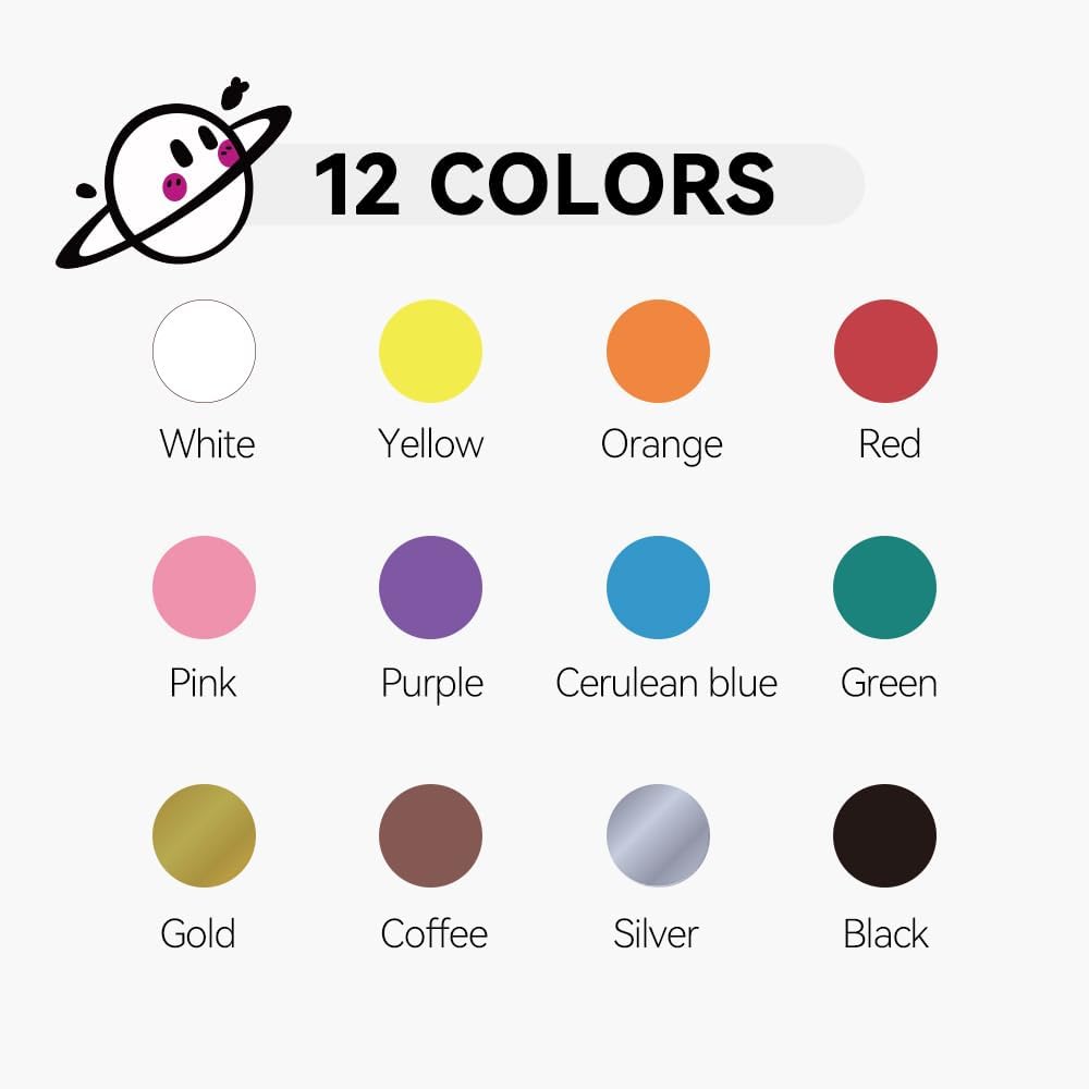 TRANSON 12 Colors Bold and Brush Dual-tip Acrylic Paint Marker Pen Set for Canvas Rock Wood Leather Ceramic DIY Painting