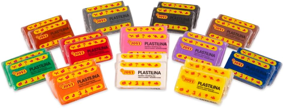 Jovi - Plastilina, 24 Bars of Reusable and Non-Drying Modeling Clay in 12 Assorted Colors, 100% Vegetable-Based, Non-Toxic and Gluten-Free, for Arts & Crafts Projects, Total of 2.64lb