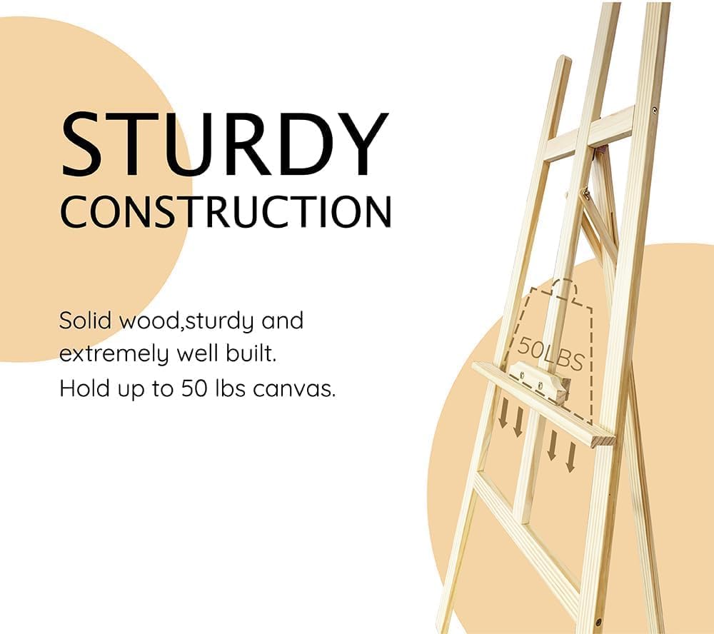 Wooden Painting Easel Stand, Adjustable＆Folds Flat for Storage, Ideal for Painting, Office Presentations, Posters, Signage