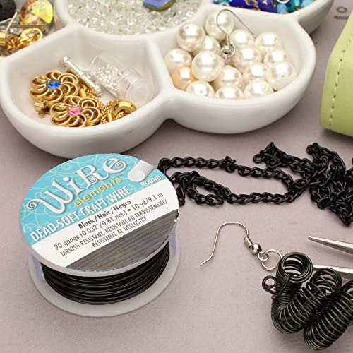 The Beadsmith Wire Elements Craft Wire – Tarnish Resistant, Soft Temper, Round, Black Color – 0.81mm, 20 Gauge, 10 Yard Spool – Jewelry Making, Wire Wrapping, Floral, & Other DIY Crafts