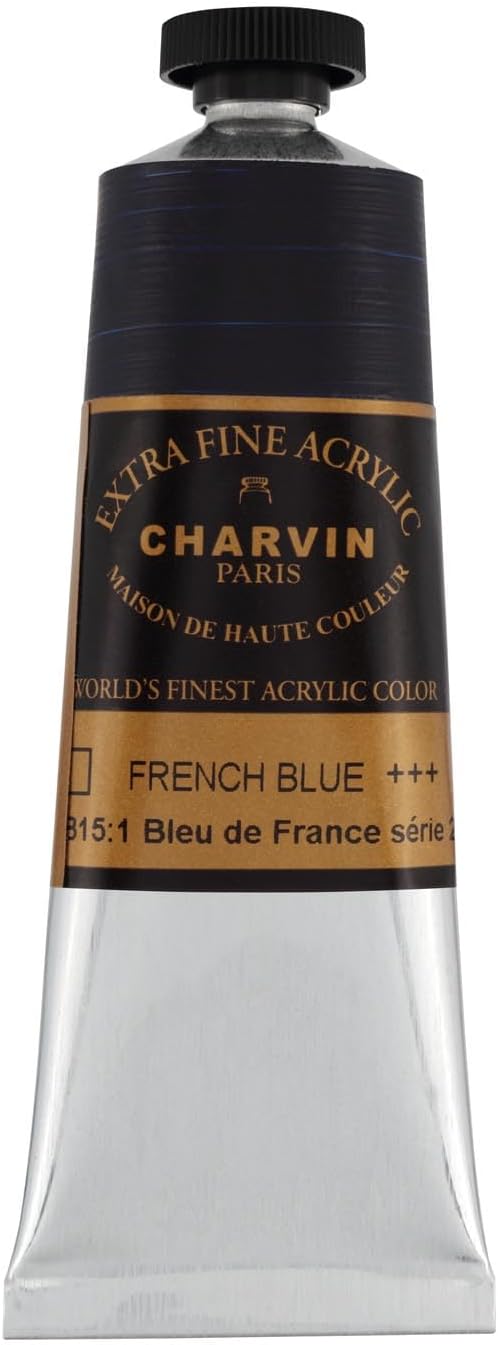 Charvin Extra Fine Professional Acrylic Paint - French Blue, 60ml Tube, Triple-Milled, Lightfast Pigments, Open Stock Artist Acrylic Paints in Nature-Inspired Hues