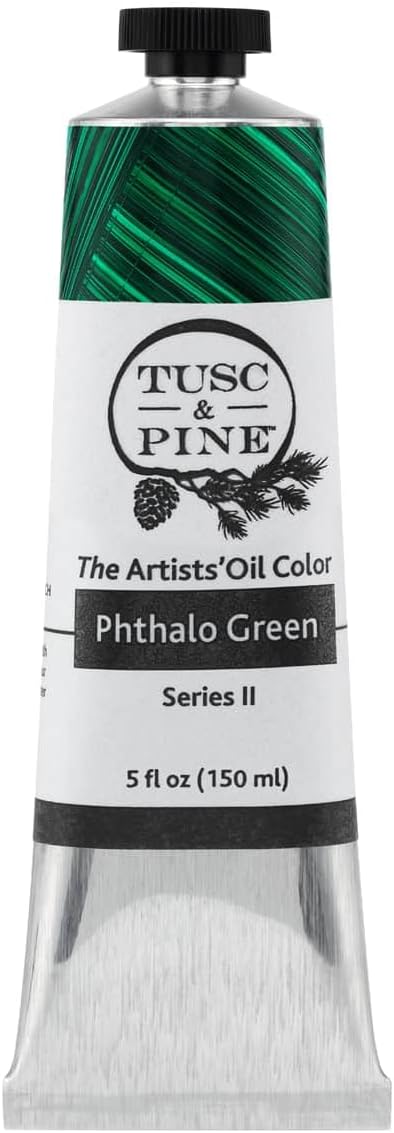 Tusc & Pine Artist Oil Paint - Phthalo Green, 150 ml, Non-Yellowing, Rich & Creamy Consistency, Maximum Pigment Load, Small Batch Milled Oil Paints Made in the USA for Professional Artists