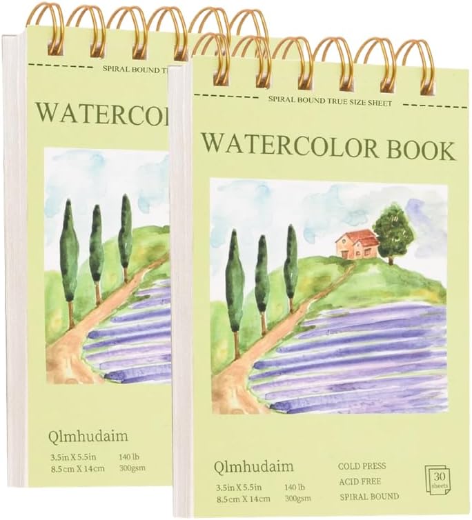 2-Packs Watercolor Paper Pad 3.5x5.5 Inch | 30 Sheets 140lb/300g,Spiral-Bound, Tear-Resistant & No-Bleed | Artist-Grade for Water Color Paper/Ink | Compact Travel Sketchbook (Adults, Students)
