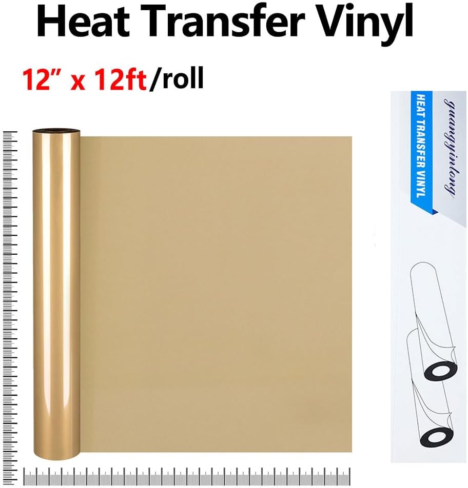 guangyintong Heat Transfer Vinyl Soil Golden HTV Rolls, 12" x 12ft Soil Golden Iron on Vinyl for T-Shirts, Matte Surface HTV Vinyl for All Cutter Machine Easy to Cut & Weed for Heat Vinyl DIY Design