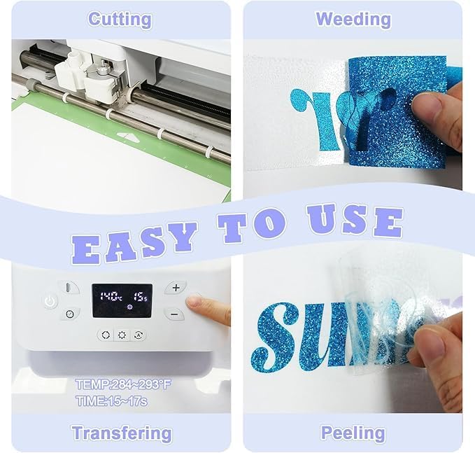 Pink Glitter HTV Sparkly Heat Transfer Vinyl – 12 Pcs 12x10Inch Iron-On Vinyl Sheets for T‑Shirts & DIY Craft Gifts, Easy to Cut & Weed, No‑Flake & Washable, Work with All Cutter Machines