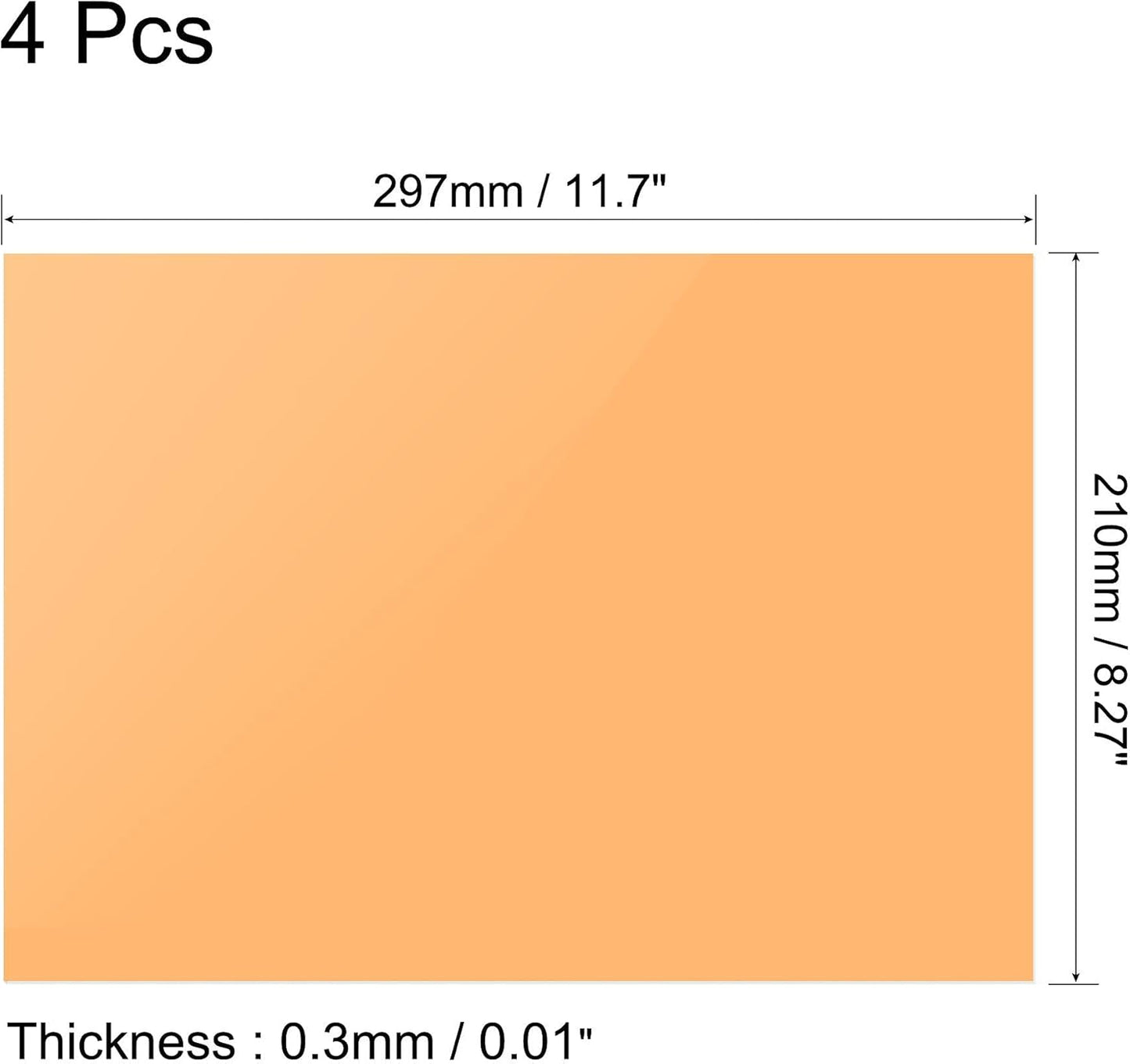 uxcell 4Pcs A4 Gel Light Lighting Filter Overlay Transparent Color Correction Plastic Vinyl PVC Sheets Photography Television Orange,0.3mm
