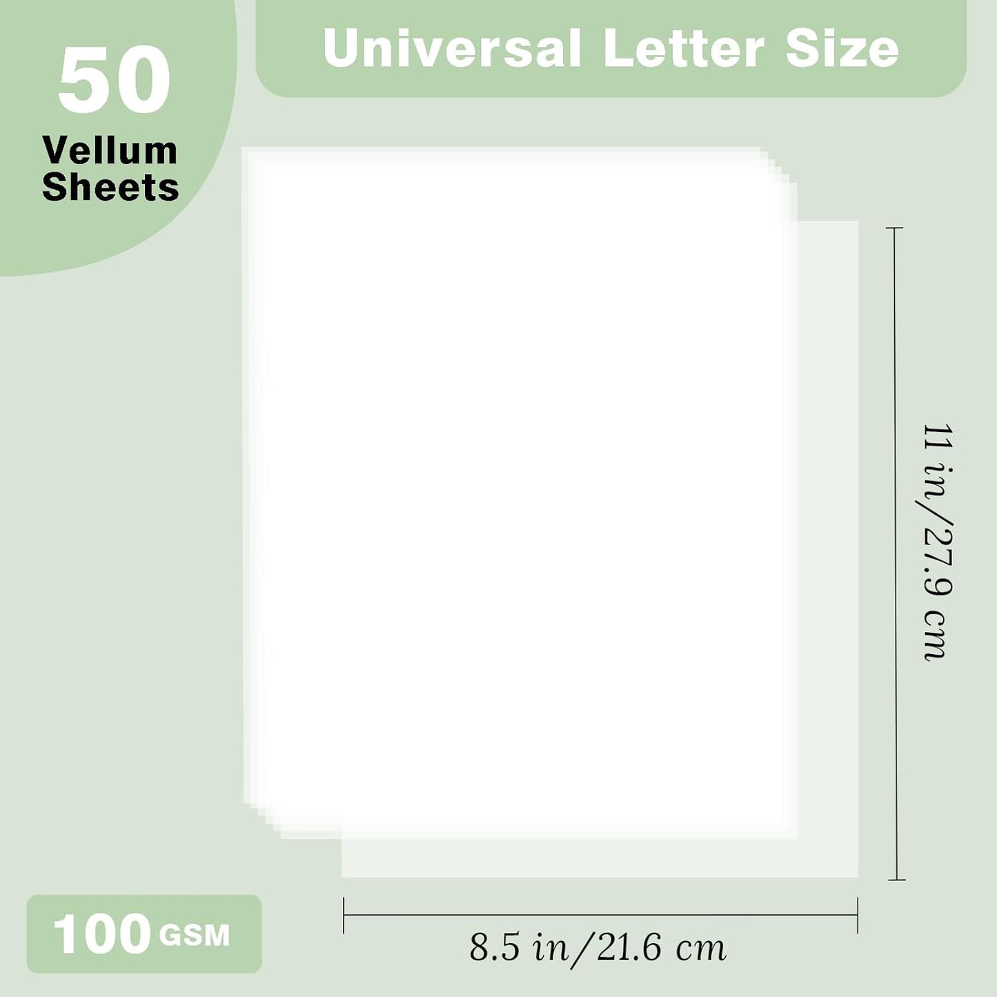 JAGERGREEN Vellum Paper 8.5 x 11 Inches 100GSM 50 Sheets, Thick Translucent Printable Vellum Paper for Invitations, Belly Bands, Tracing, Sketching