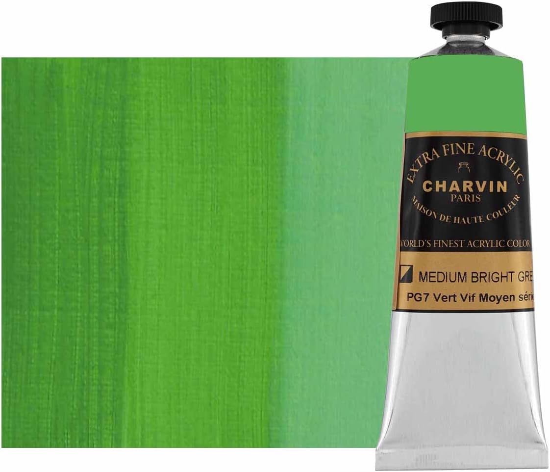 Charvin Extra Fine Professional Acrylic Paint - Medium Bright Green, 60ml Tube, Triple-Milled, Lightfast Pigments, Open Stock Artist Acrylic Paints in Nature-Inspired Hues