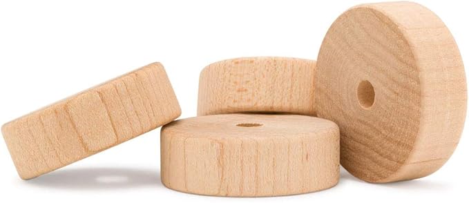2-1/2-inch Diameter Slab Wooden Wheels for Crafts 3/8-inch Hole, 3/4-inch Thick, Pack of 4 Mini Craft Wheel for Model, by Woodpeckers