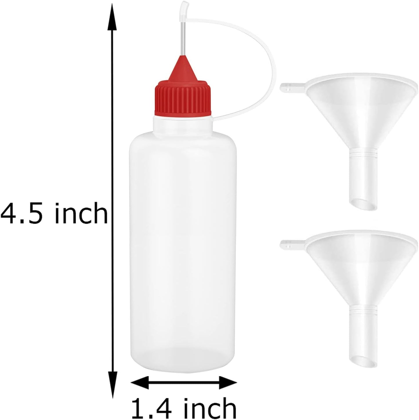 12 Pcs 2 Ounce Needle Tip Glue Bottle 60 mL Plastic Dropper Bottles Multicolor lid with 2 Pcs Mini Funnel for Small Gluing Projects, Paper Quilling DIY Craft, Acrylic Painting