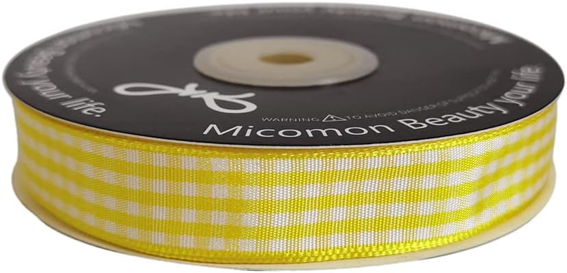 Yellow Gingham Plaid Checked Ribbon 25 Yards Each Roll 100% Polyester (5/8",Yellow)