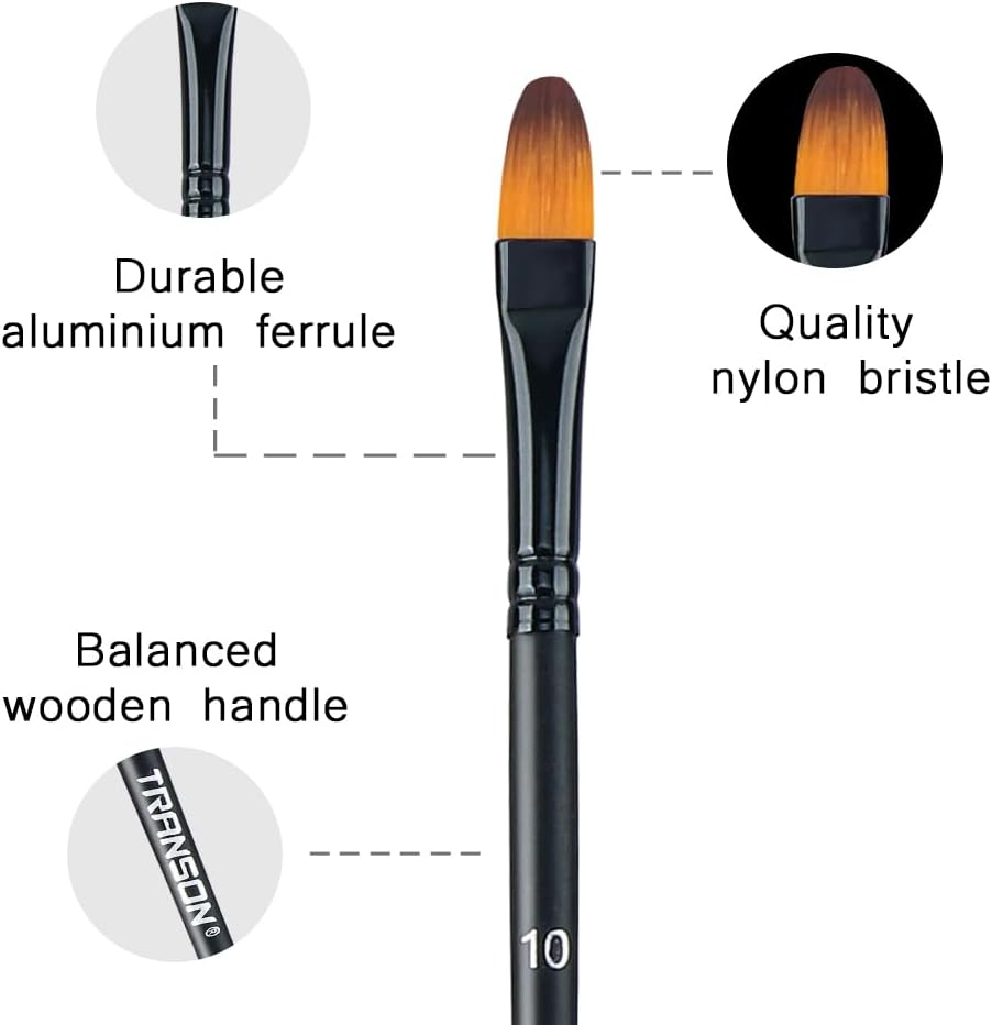 Transon 14pcs Artist Paint Brushes for Acrylic, Watercolor, Gouache, Oil and Hobby Painting Black Color