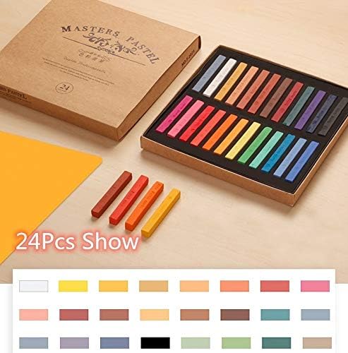Non Toxic Artist Pastels,Square Soft Pastels Set,Chalks 12/24/36/48 Colors Soft Dry Pastel Artist Chalk Pastel Sticks for Office School Art Drawing Painting Supplies Professional Art Pastel (24Pcs)