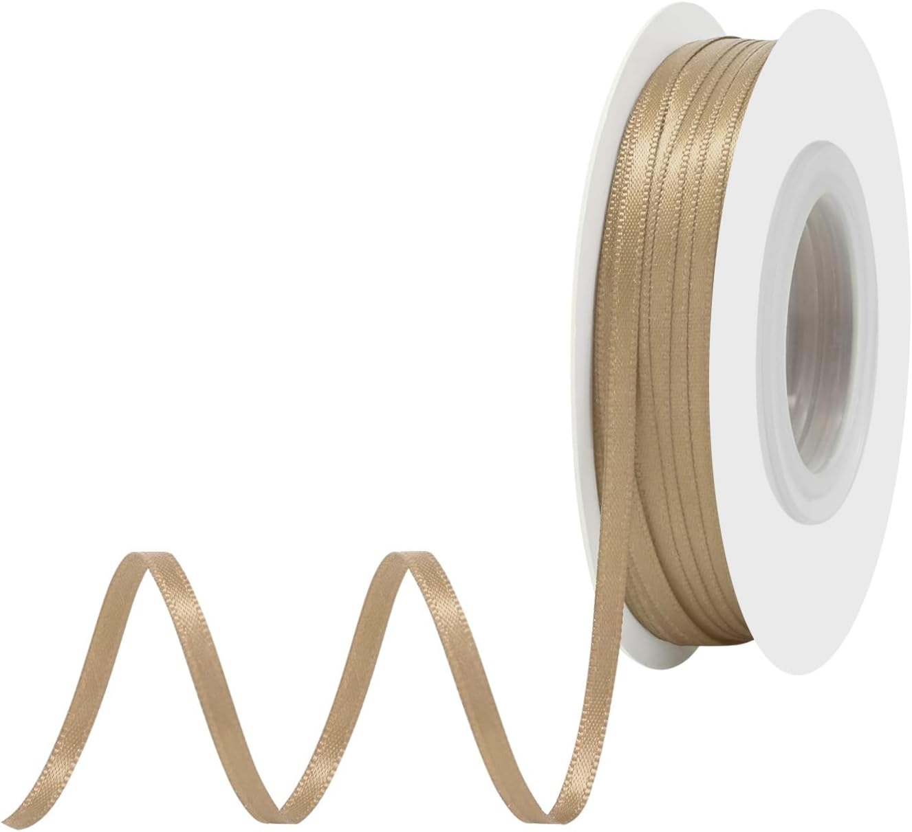 Tan Satin Ribbon 1/8 Inch X 50 Yards Solid Color Double Faced Ribbons Perfect for Crafts Wedding Decor Bow Making Arts Sewing and More