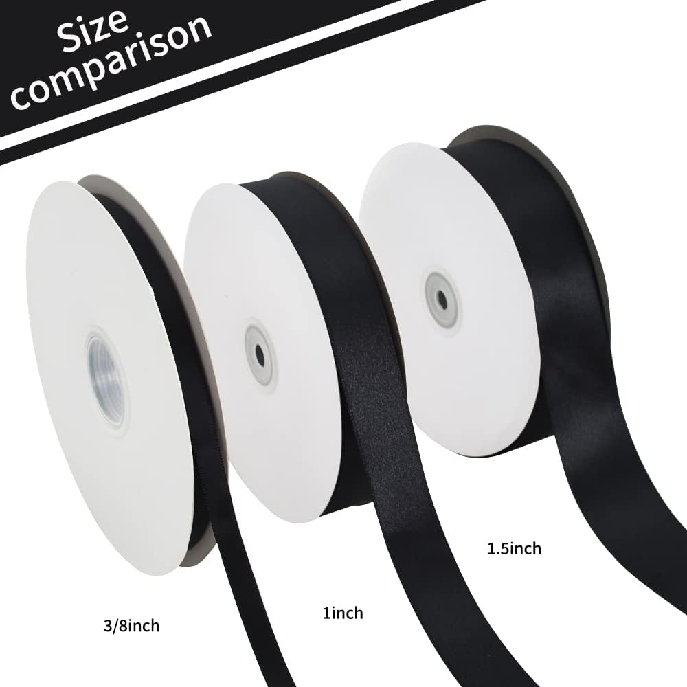 TONIFUL 1 Inch x 100yds Black Satin Ribbon, Thin Solid Color Satin Ribbon for Gift Wrapping, Crafts, Hair Bows Making, Wedding Party Decoration, Sewing, Halloween, Floral Bouquets, Christmas