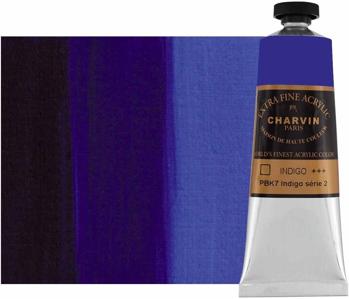 Charvin Extra Fine Professional Acrylic Paint - Indigo, 60ml Tube, Triple-Milled, Lightfast Pigments, Open Stock Artist Acrylic Paints in Nature-Inspired Hues