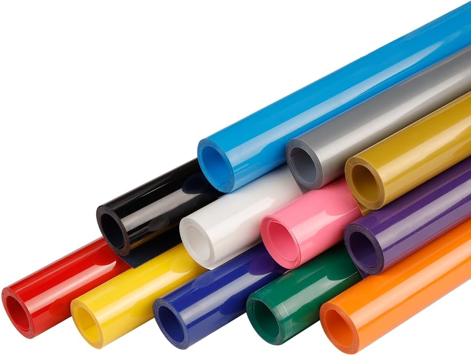 FUNKAKA Heat Transfer HTV Vinyl Bundle, 12 Rolls 12" x 3ft Iron On Vinyl for T-Shirt 12 Assorted Colors Glossy Adhesive HTV Vinyl for All Cutter Machines Easy to Cut