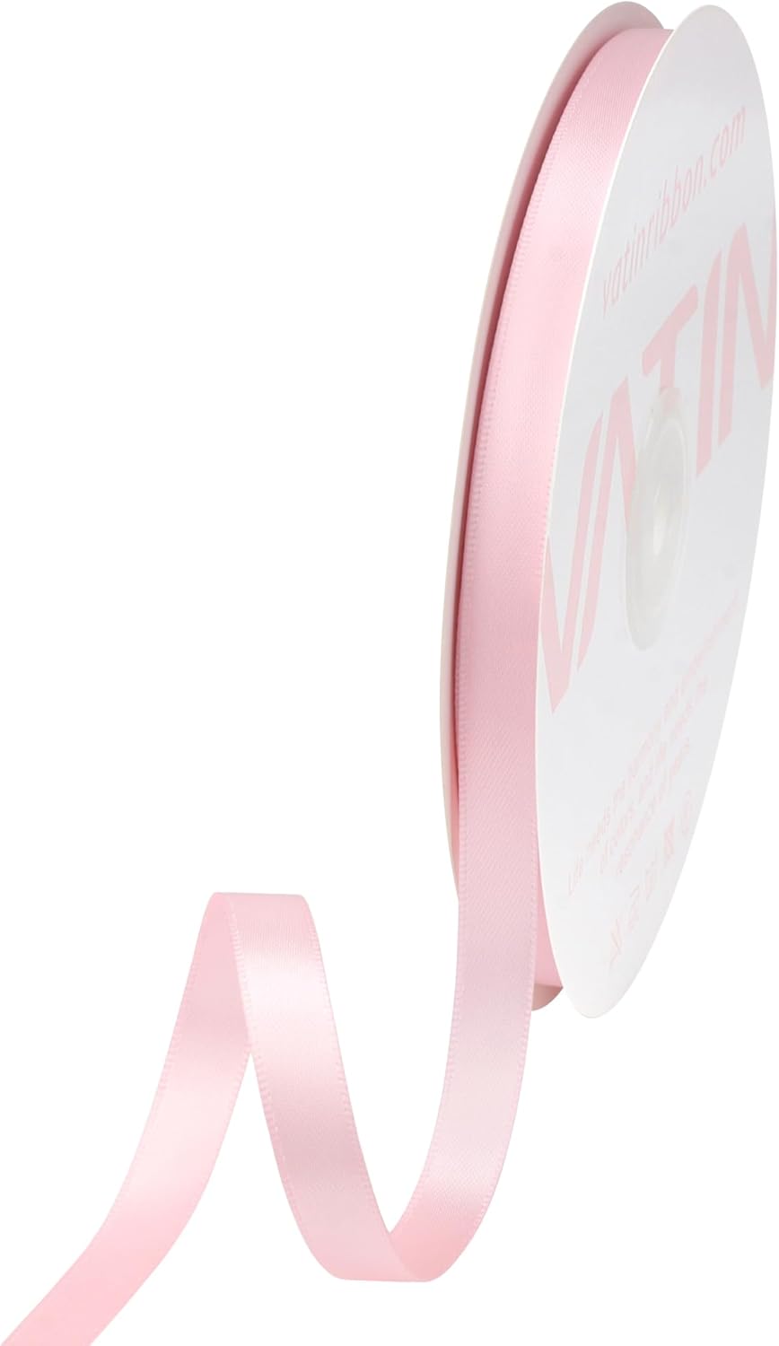 VATIN 3/8 inches Double Faced Light Pink/Baby Pink Polyester Satin Ribbon - 50 Yards for Gift Wrapping Ornaments Party Favor Braids Baby Shower Decoration Floral Arrangement Craft Supplies