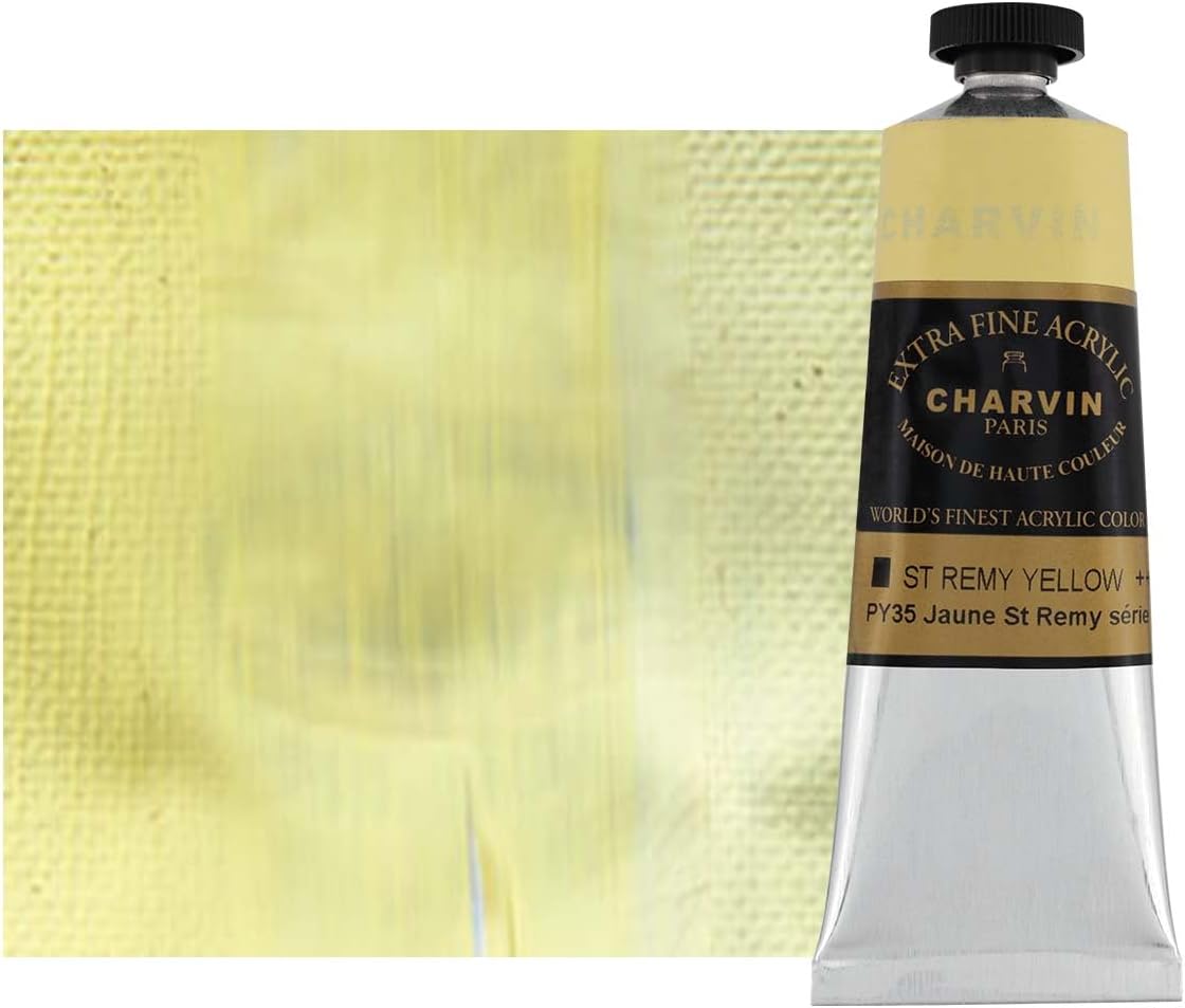 Charvin Extra Fine Professional Acrylic Paint - Saint Remy Yellow, 60ml Tube, Triple-Milled, Lightfast Pigments, Open Stock Artist Acrylic Paints in Nature-Inspired Hues