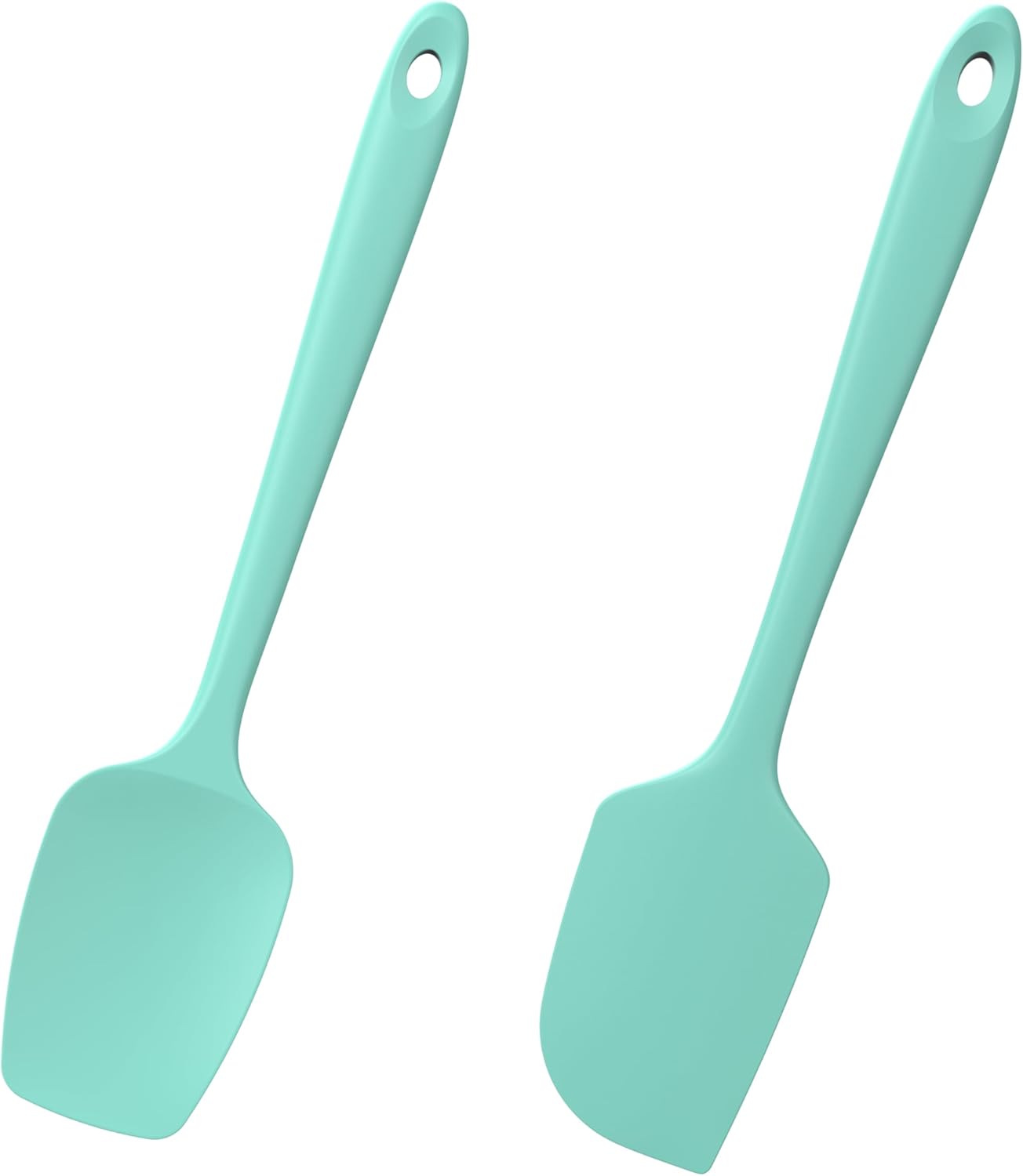 2-Piece Silicone Scraper & Spoon Spatulas: Doosu 600°F Heat Resistant Food Grade BPA Free Rubber Baking Flat Spatula Kitchen Cooking Spoonula for Mixing Scraping Folding Stirring Serving (Aqua Sky)