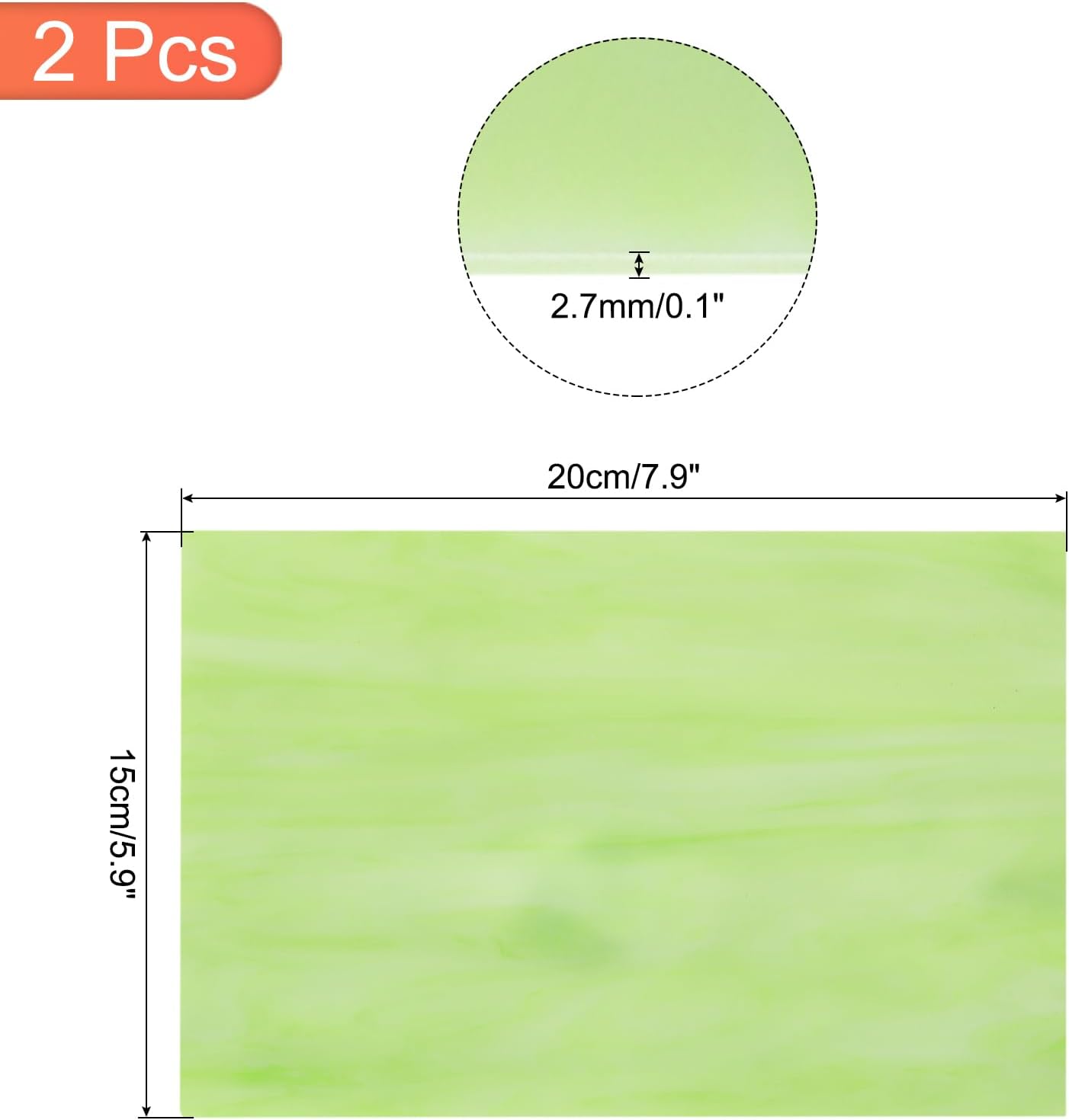 MECCANIXITY 2 Pcs Stained Glass Sheet Mosaic Tile 7.9 Inch x 5.9 Inch Light Green Stained Glass Sheets for Crafts DIY Art Project