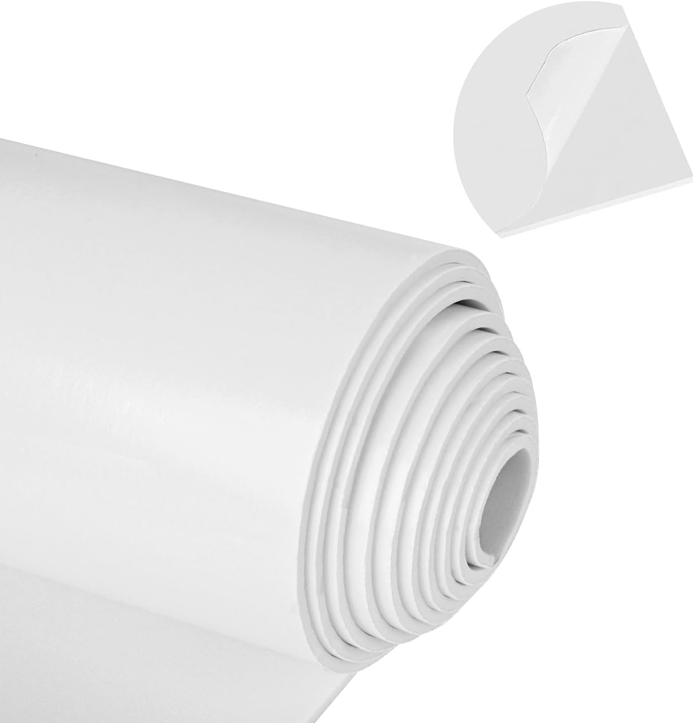 Neoprene Sponge Rubber Foam Sheets with Adhesive Backing, 12" x 81" x 1/8" White Foam Roll Insulation Board Soundproof Neoprene Mat, Great for Cosplay Padding, DIY, Gaskets, Costume, Crafts