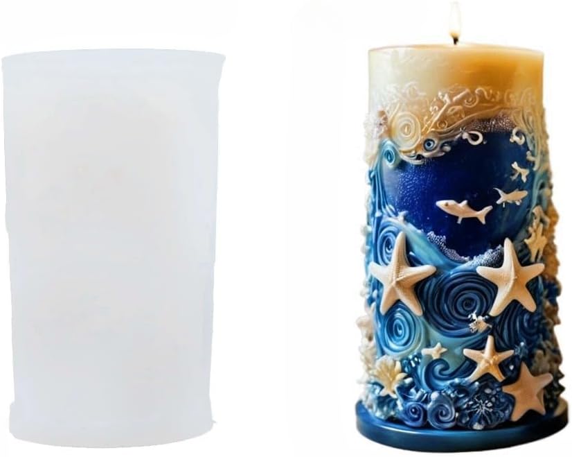 Starfish Shell Cylindrical Candle Mold, Marine Conch Silicone Mold, Wave Epoxy Resin Casting Mold, Chocolate Fudge, DIY Wax Soap, Candle Making Process Essential Materials D