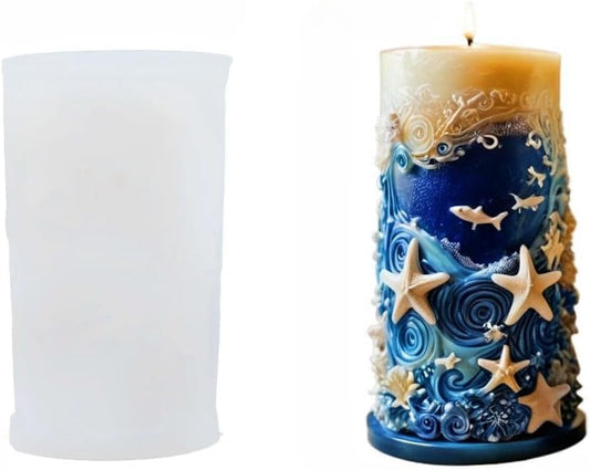 Starfish Shell Cylindrical Candle Mold, Marine Conch Silicone Mold, Wave Epoxy Resin Casting Mold, Chocolate Fudge, DIY Wax Soap, Candle Making Process Essential Materials D