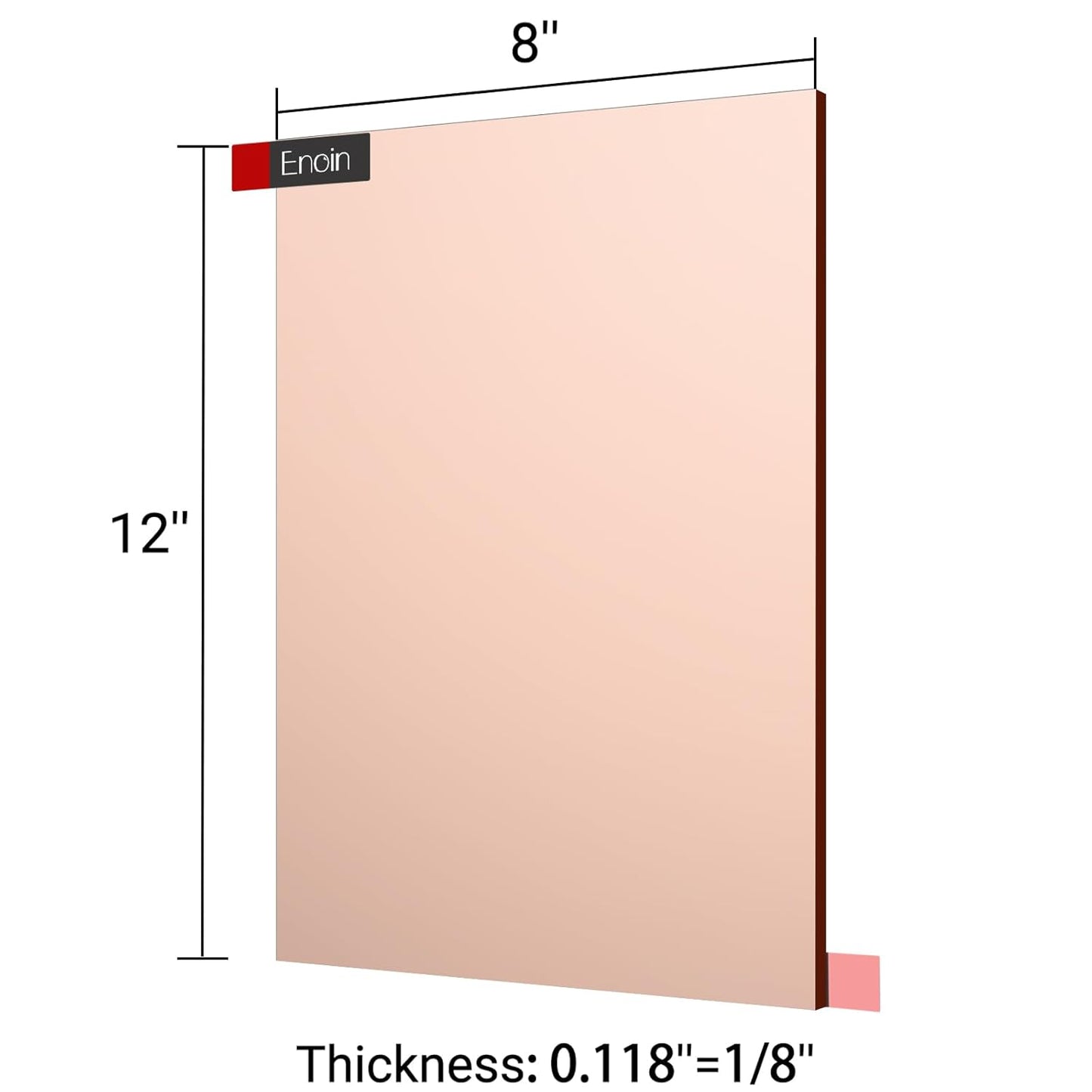 Enoin 1 Pack 8 x 12 Inch Rose Gold Mirror Acrylic Sheet Plexiglass Sheet 1/8 inch Thick, Safety Reflective Mirror Sheet Laser Board Panel for Home and Commercial Use, DIY Craft, Wall Decor