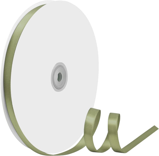 3/8" X 100 Yards Spring Moss Satin Thin Ribbon Solid Color Double Faced Ribbons Perfect for Crafts Wedding Decor Bow Making Arts Sewing and More