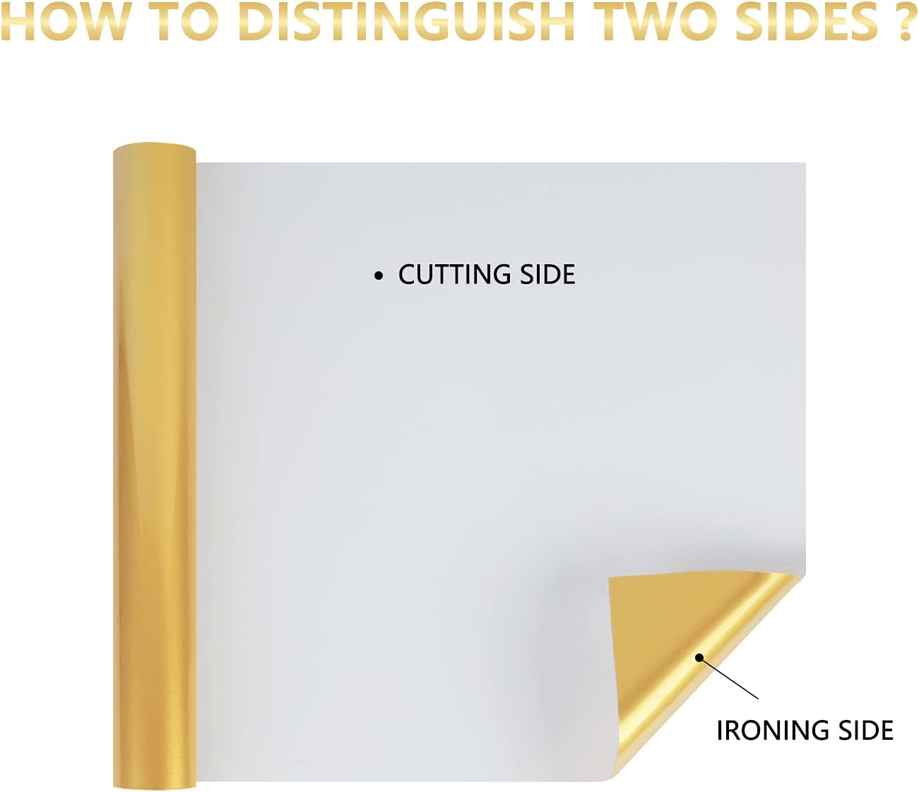 guangyintong Shiny Golden Heat Transfer Vinyl HTV Rolls, 12" x 8ft PU Iron on Vinyl Bundle for T-Shirts, Stretchy Thin Soft HTV Vinyl for All Cutter Machine Easy to Cut & Weed for Heat Vinyl Design