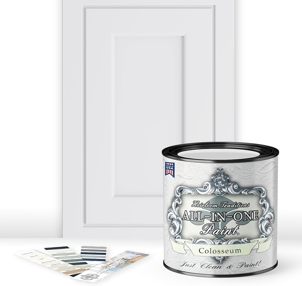 ALL-IN-ONE Paint, Durable cabinet and furniture paint. Built in primer and top coat, no sanding needed. Includes our 30 featured color card - Colosseum (white with subtle gray undertone), 8oz Sample