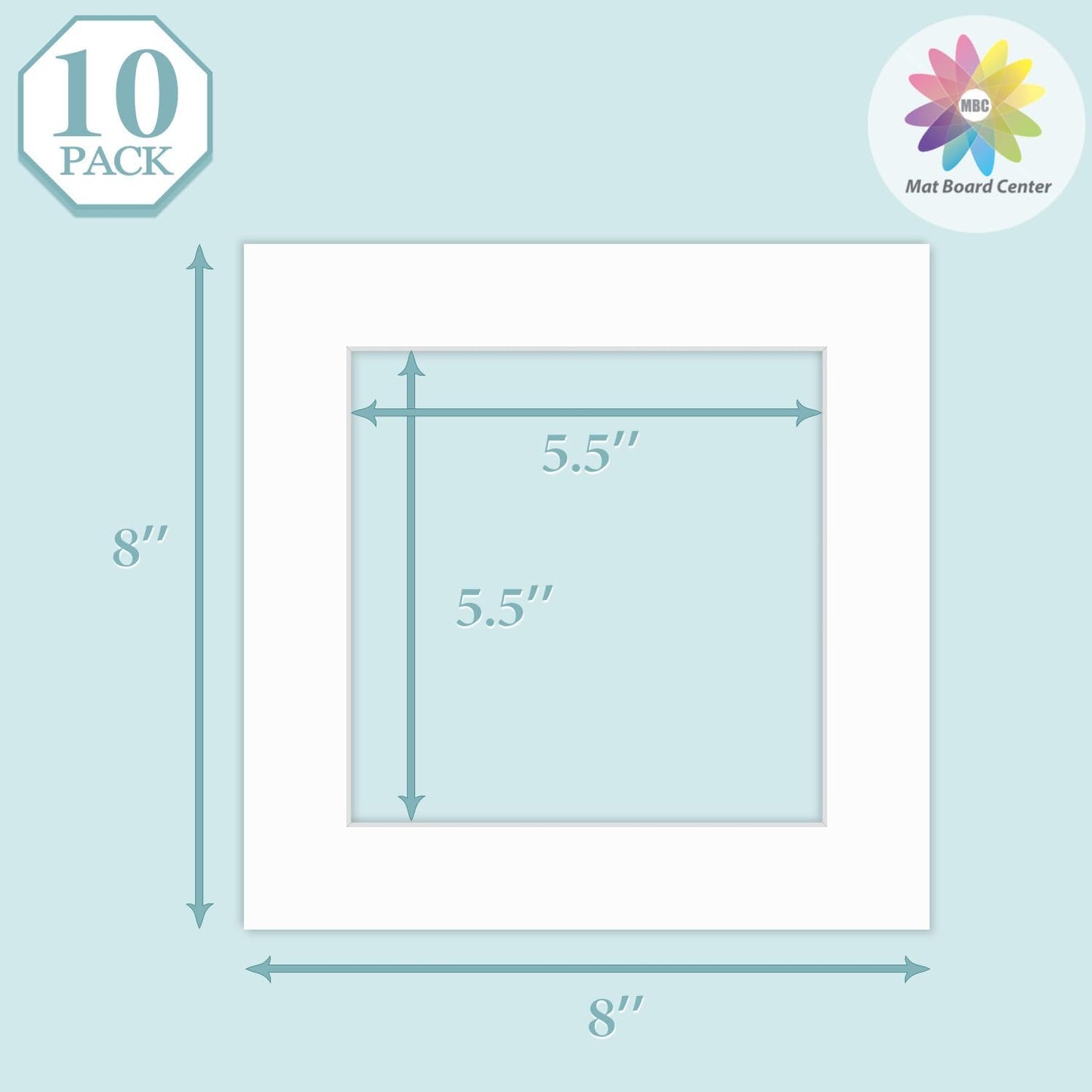 MBC Mat Board Center, 10 Pack 8x8 for 6x6 White Picture Mats Frame Mattes, Bevel Cut, Acid Free, 4-ply Thickness