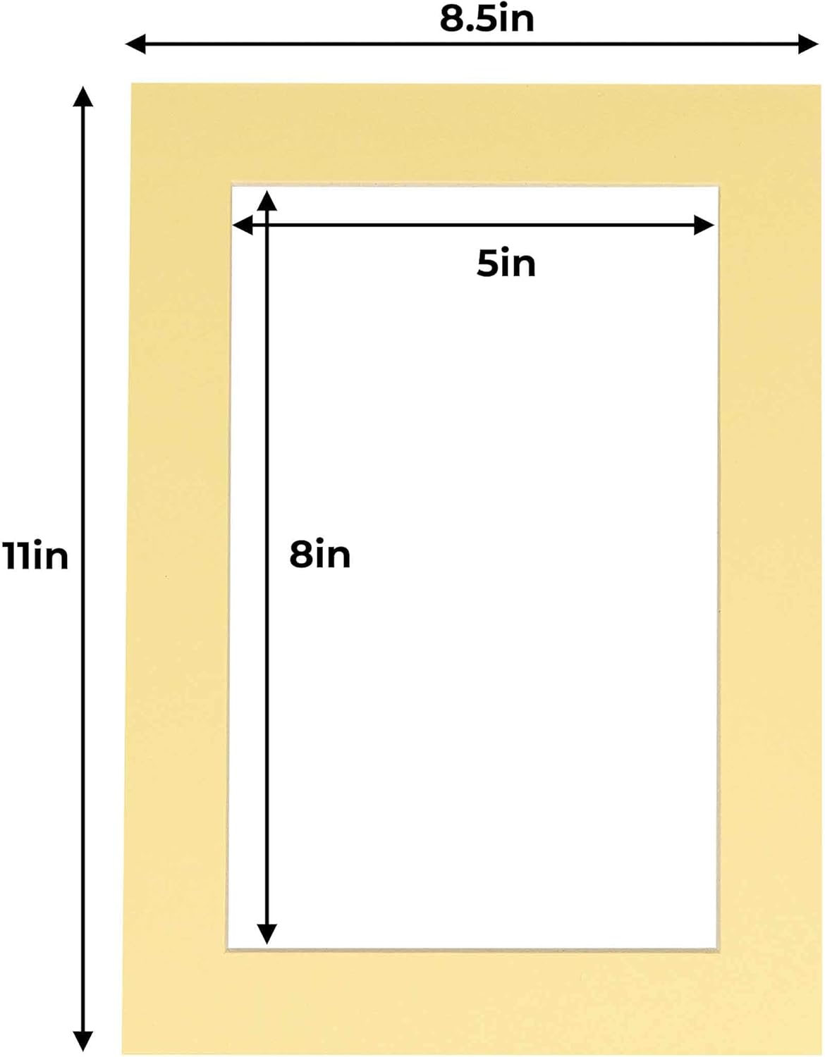 5.5x8.5 Mat for 8.5x11 Frame - Precut Mat Board Acid-Free Show Kit with Backing Board, and Clear Bags Soft Yellow 5.5x8.5 Photo Matte For a 8.5x11 Picture Frame Matboard for Framing, Pack of 10 Mats