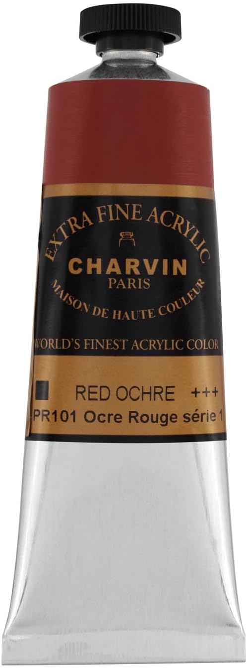 Charvin Extra Fine Professional Acrylic Paint - Red Ochre, 60ml Tube, Triple-Milled, Lightfast Pigments, Open Stock Artist Acrylic Paints in Nature-Inspired Hues