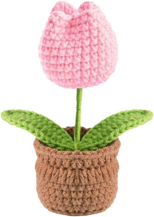 Tulip Pin Cushion, Handmade Knitted Pincushions, Cute Pin Cushions Needle Holders for Sewing Quilting Accessory, DIY Crafts or Patchwork Decor.Flowerpot Design Pink Tulip