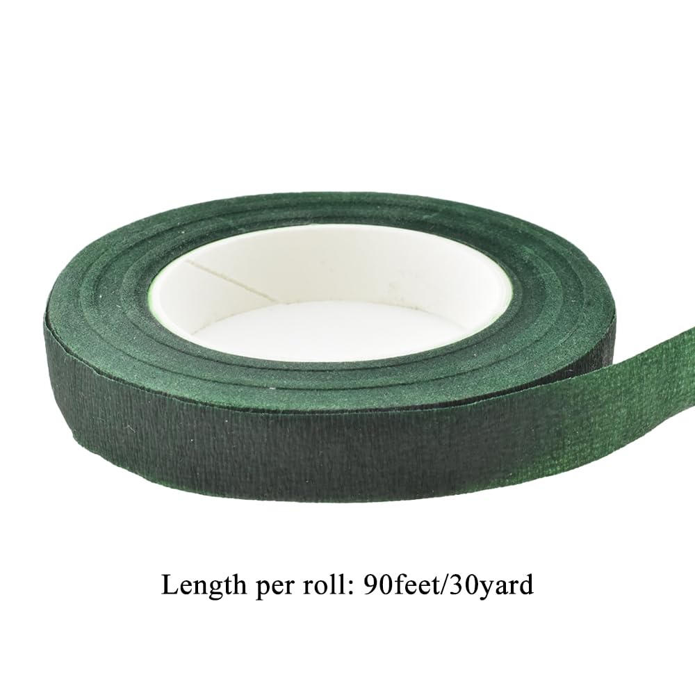 HAHIYO Dark Green 3Rolls 0.5Inch Wide Floral Tape - 270Feet/90Yard Total Paper Waterproof Florist Stem Wrap Tape Decorative Tape for Bouquet Stem Wrapping Corsages Flower Arranging Floral Craft