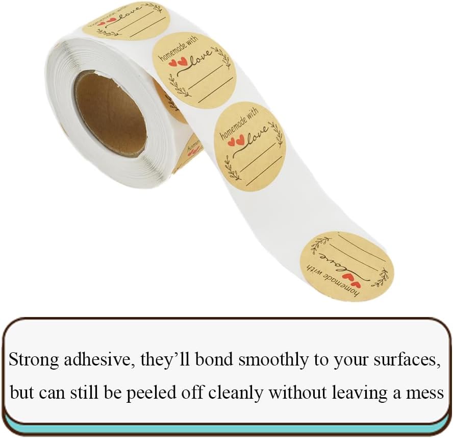 HAHIYO 1.5Inch 500P Round Natural Brown Kraft Stickers - Blank Kraft Labels Stickers Roll with Line to Write On, Homemade with Love Dot Stickers for Jar Canning Labels Price Tags Store Organizing