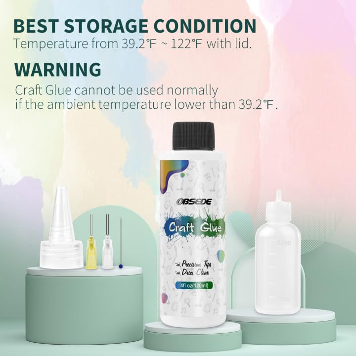 OBSEDE Art Craft Glue, 4 Fl.oz Quick Dry Clear Adhesive with Precision Fine Tip for Paper Crafts, Card Making, Scrapbooking